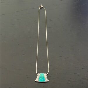 925 Sterling Silver Opal Inlay with CZs Pendant Necklace